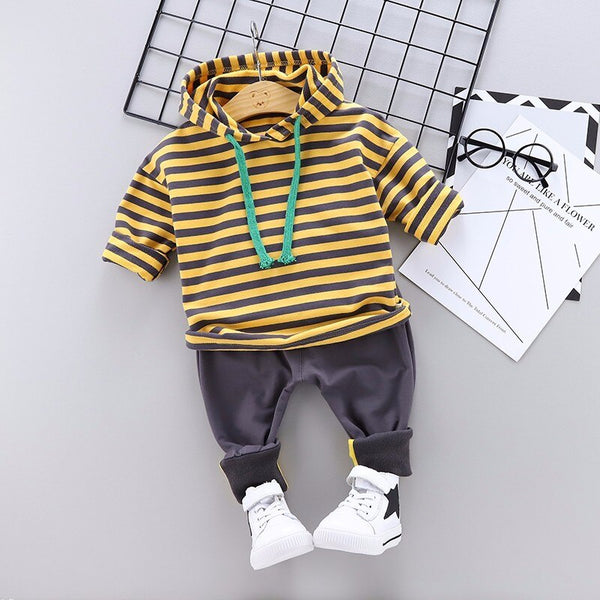 BHYtiaoYellow / 12M - 2019 Spring Infant Clothing Sets Baby Boys Girl Clothes Suit Sports Striped Hooded Sweater Pants 2pcs Children Toddler Tracksuit