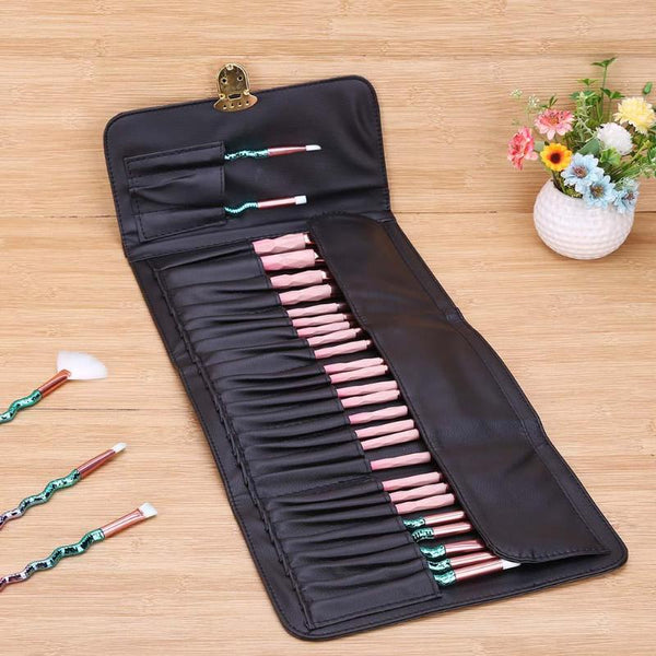 [variant_title] - Black Makeup Brushes Case PU Cosmetic Pens Roll Holder Bag Pouch for Standard Length Brushes High Quality (Black)
