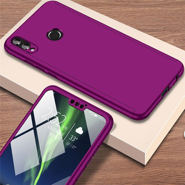 Purple / For Honor 10 Lite - Luxury 360 Full Cover Phone Case For Huawei Honor 9 Lite 10 8x Case For Honor 10 8 Lite 8X Max Case Protective Cover With Glass