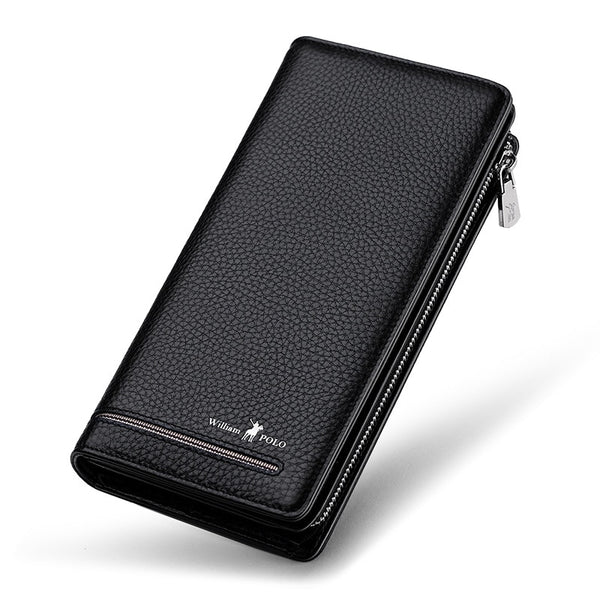 standard black - 2019 wallet male genuine Leather Luxury Brand Men Zipper Wallets Long Men Purse  Clutch Business Wallet WILLIAMPOLO 219