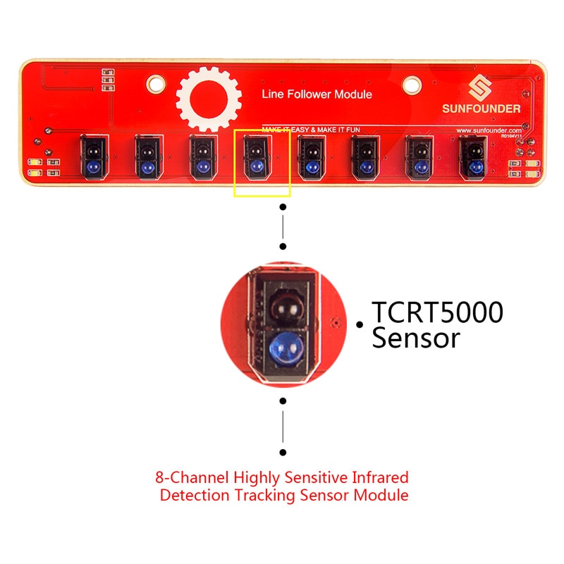 Default Title - SunFounder IIC I2C Line Follower Module 8 Channel Infrared IR Detection Tracking Sensor for Arduino Smart Car Robot STM8S105C4