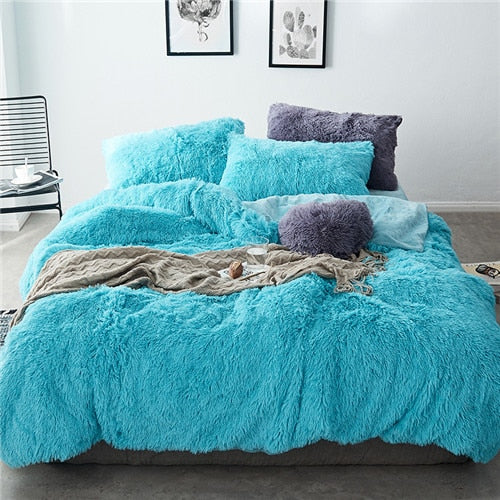 2020 New Long hair Fleece bedding set 5pcs/set (duvet cover+flat sheet+2 pillowcase+1 cushion) flannel winter warm bed linen set
