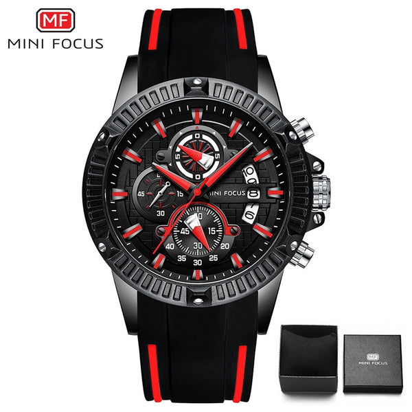 black red - MINIFOCUS Fashion Men's Wristwatch Quartz Watch Men Waterproof Silicone Sport Wrist Watches Men Luxury Brand Relogio Masculino
