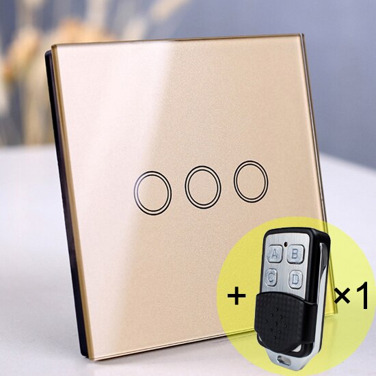 3 gang Gold Remote - Wireless Wall Light switch touch EU Standard Smart light Switch, 130-240V 1234 Gang Glass Panel Remote Control Touch wall Switch