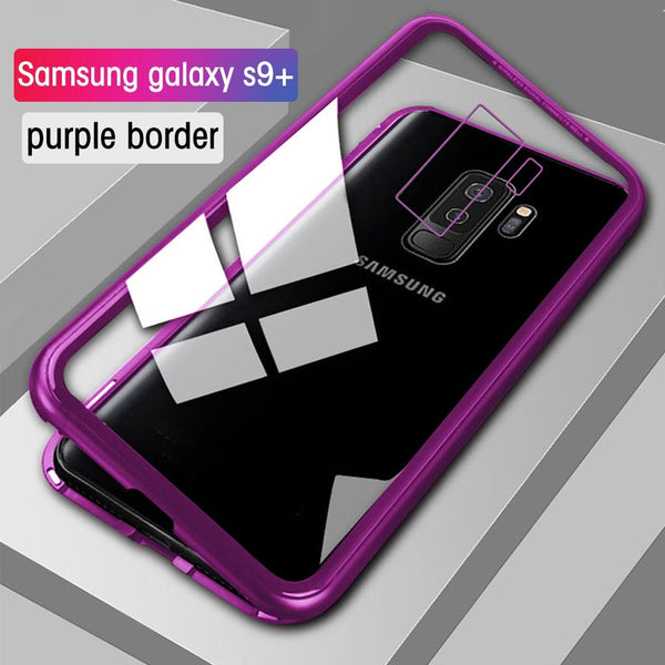 Transparent Purple / For Samsung Note 8 - Eqvvol Magnetic Adsorption Metal Case For Samsung Galaxy S9 S8 Plus S7 Edge Tempered Glass Back Magnet Cover For Note 8 9 Cases