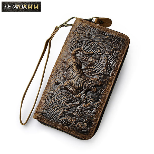 [variant_title] - Cattle Male Genuine leather Fashion Card Holder Checkbook Zipper Around Organizer Wallet Purse Design Clutch Handbag 1016