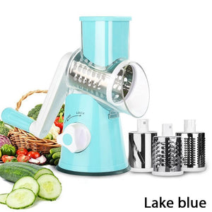 Blue - CUISHIP Vegetable Cutter Round Mandoline Slicer Potato Carrot Grater Slicer with 3 Stainless Steel Chopper Blades Kitchen Tool