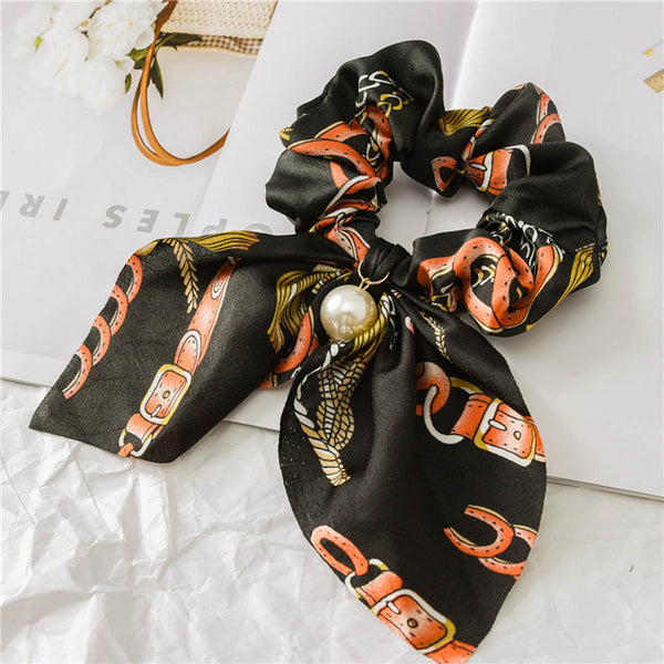 Red Black Pearl 13 - New Chiffon Bowknot Elastic Hair Bands For Women Girls Pearl Scrunchies Headband Hair Ties Ponytail Holder Hair Accessories