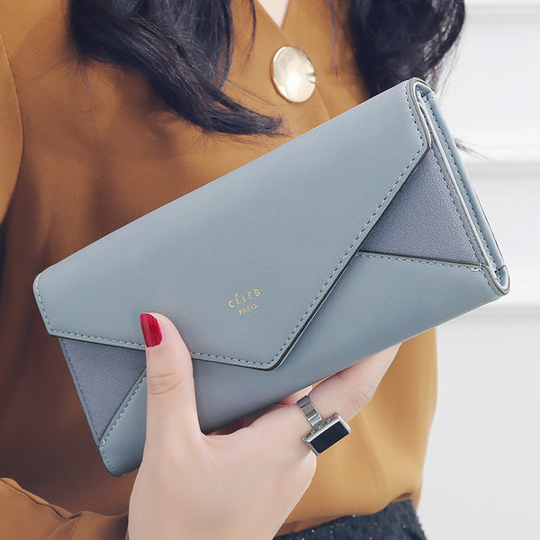 Blue - New Style Envelope Designer Clutch Wallets For Women Hasp Pocket To Coin Card Holder Female Purses Long Wallet Ladies