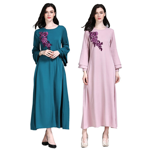 [variant_title] - Women Muslim Dresses 2Xl Plus Size Abaya Casual Floral Islamic Clothing Ladies Middle East Big Size Long Robes Office Lady 2019