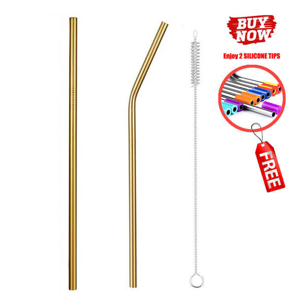 Gold 2pcs - 2/4/8Pcs Colorful Reusable Drinking Straw High Quality 304 Stainless Steel Metal Straw with Cleaner Brush For Mugs 20/30oz
