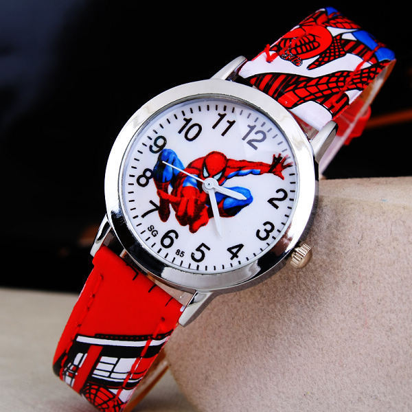 Red - Ruislee Hot Sale SpiderMan Watch Cute Cartoon Watch Kids Watches Rubber Quartz Watch Gift Children Hour reloj montre relogio
