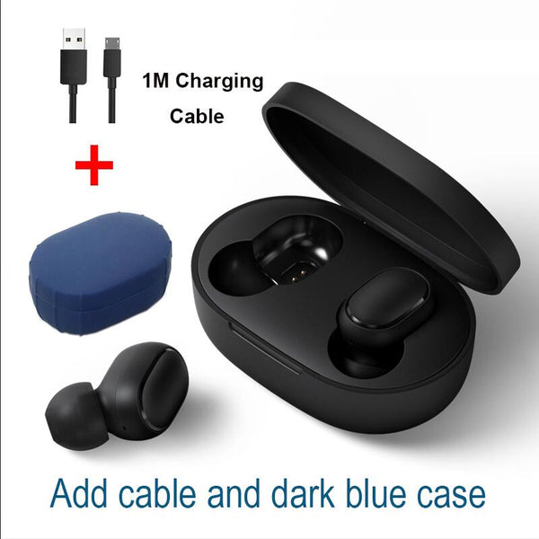 Cable dark blue case - Xiaomi Redmi Airdots TWS Bluetooth Earphone Stereo bass BT 5.0 Eeadphones With Mic Handsfree Earbuds AI Control