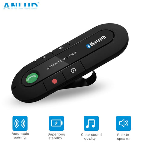 Default Title - ANLUD Bluetooth Handsfree Car Kit Wireless Bluetooth Speaker Phone MP3 Music Player Sun Visor Clip Speakerphone with Car Charger