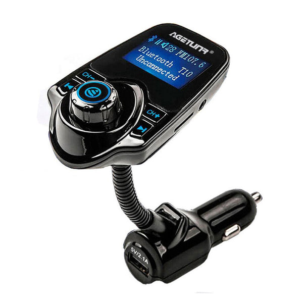 Blue - AGETUNR Bluetooth Car Kit Handsfree Set FM Transmitter MP3 Music Player 5V 2.1A USB Car Charger Support Micro SD Card 4G-32G