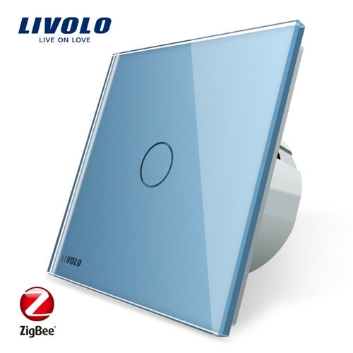 Blue - Livolo EU Standard Zigbee Smart Home Wall Touch Switch, Touch WiFi APP Control, google home control , Alexa, echo control