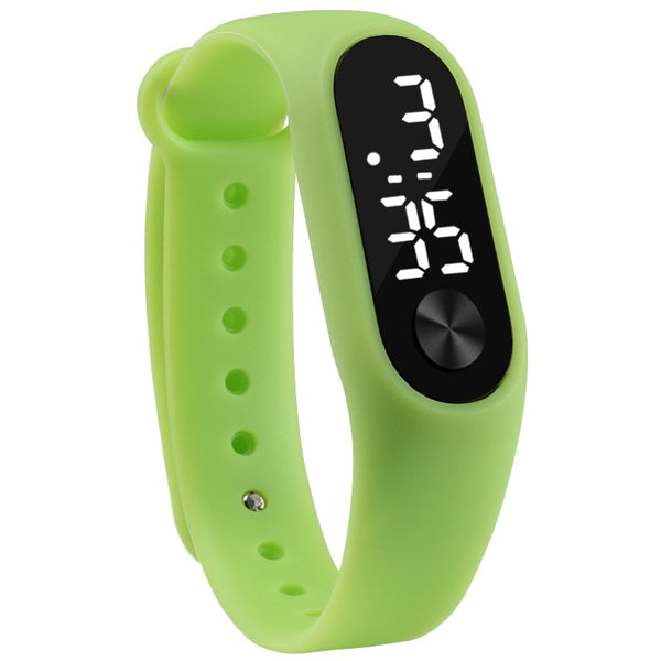 green - Fashion Men Women Casual Sports Bracelet Watches White LED Electronic Digital Candy Color Silicone Wrist Watch for Children Kids