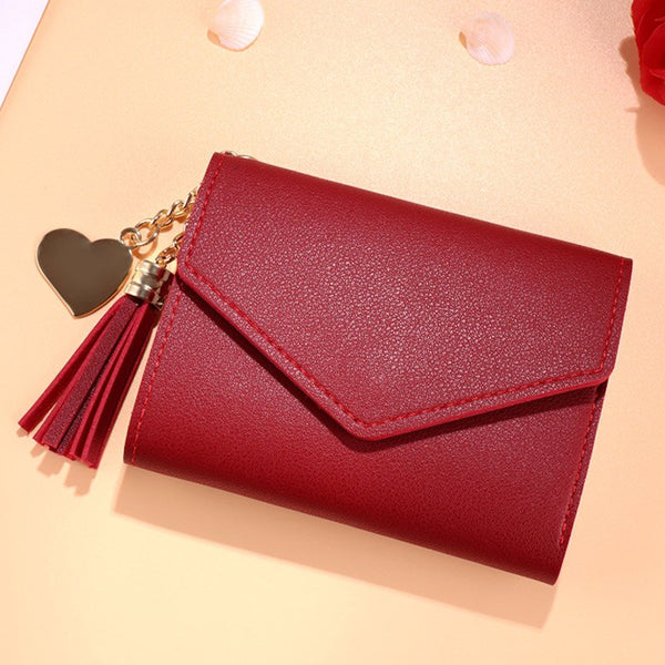 Red wine - Mini Tassel Wallet Women Fashion Purse Female Short Mini Wallets Korean Students Lovely Purse Female Small Wallet for Women