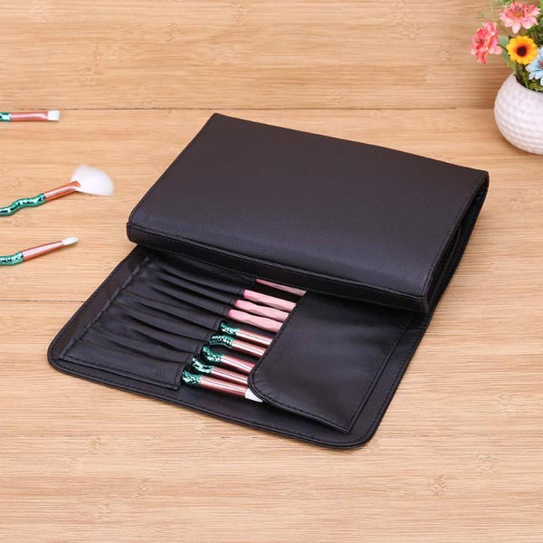 [variant_title] - Black Makeup Brushes Case PU Cosmetic Pens Roll Holder Bag Pouch for Standard Length Brushes High Quality (Black)
