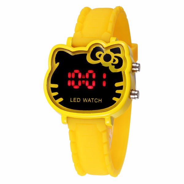 yellow - 2019 Hello Kitty Cartoon Watches Kid Girls Relogios Pink Silicone Strap Children Led Digital Wrist Watch Nina Reloj Nino Clocks