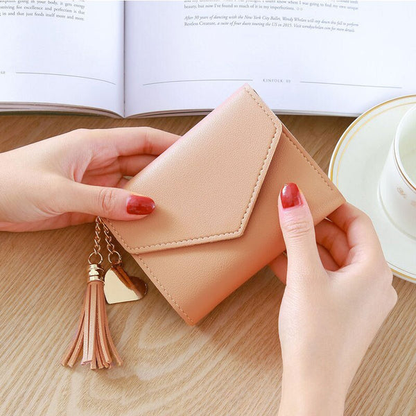 Pink - Mini Tassel Wallet Women Fashion Purse Female Short Mini Wallets Korean Students Lovely Purse Female Small Wallet for Women