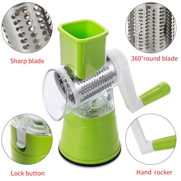 [variant_title] - CUISHIP Vegetable Cutter Round Mandoline Slicer Potato Carrot Grater Slicer with 3 Stainless Steel Chopper Blades Kitchen Tool