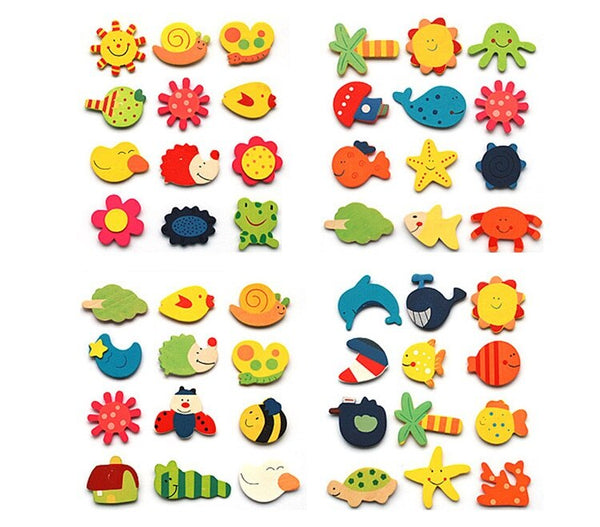 [variant_title] - 1Set Wooden Refrigerator Magnet Fridge Stickers Animal Cartoon Alphabet Numbers Colorful Kids Toys for Children Baby Educational