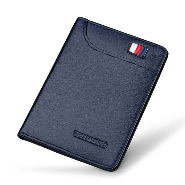 Blue - WILLIAMPOLO Mens Wallet Slim Business Card Credit Card Card Holder Purse Real Cowhide Men Fashion Casual Mini Card Bag Bifolds