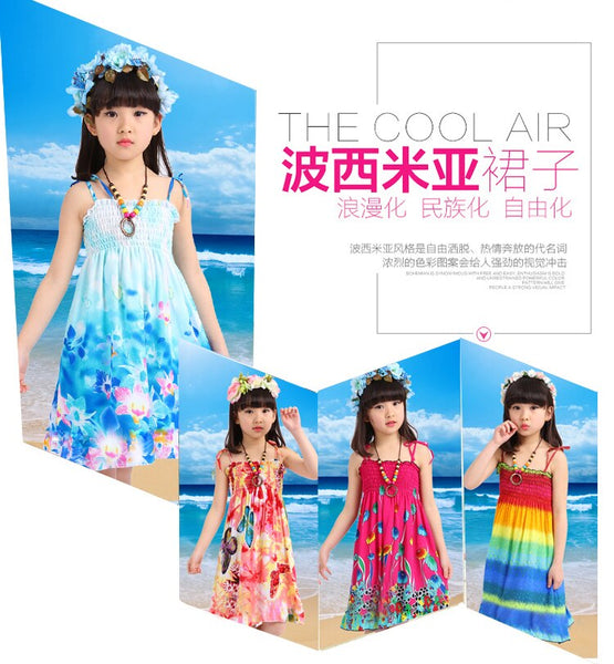[variant_title] - Girls Dress Summer Fashion Sling Floral Kids Dress Princess Bohemian Children Dresses Beach Girls Clothes 3 4 6 7 8 10 12 Year