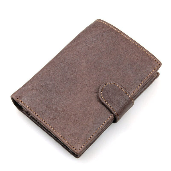 Brown - Vintage Men's Short Wallet Men Genuine Leather Clutch Wallets Purses First Layer Real Leather Multi-Card Bit Retro Card Holder