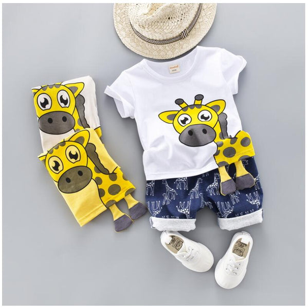 [variant_title] - 2019 Summer New Baby Boy Girls Clothing Sets Infant Toddler Clothes Suits Giraffe T Shirt  Shorts Kids Children Clothes Suits