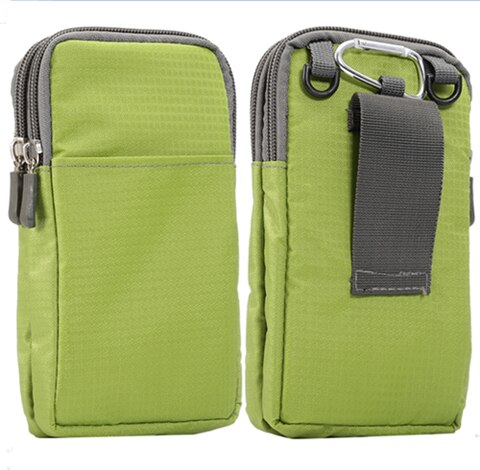GREEN - Universal For All Below 6.3-6.9 inch Mobile Phones Pouch Outdoor 3 Pockets 2 Zippers Wallet Case Belt Clip Bag for smartphone
