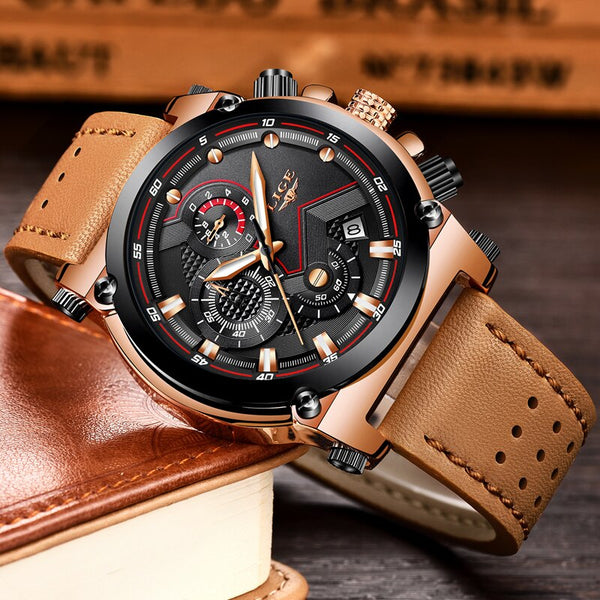 [variant_title] - LIGE Fashion Mens Watches Top Brand Luxury Casual Sport Quartz Watch Men Leather Waterproof Military Wristwatch Relogio Masculio