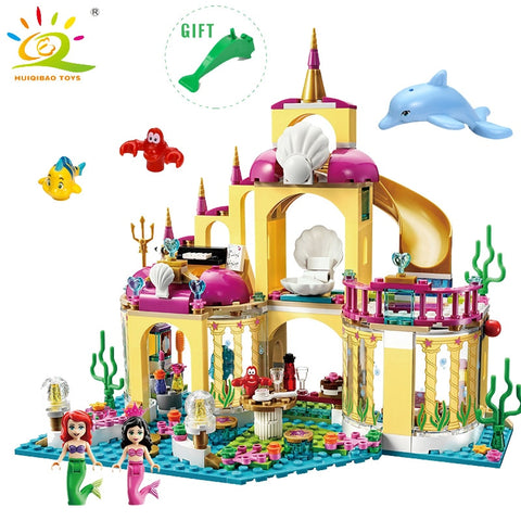 [variant_title] - Elsa Ice Castle Princess Anna Ariel Building Blocks Compatible legoingly friend for girl Little Mermaid Figures Educational Toys