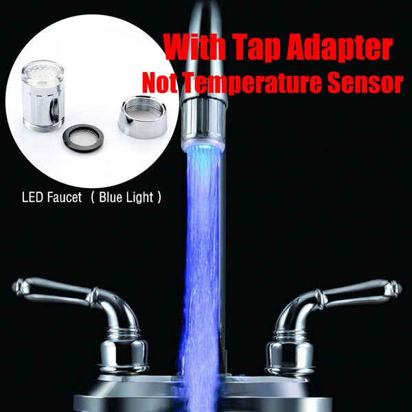 blue with adapter - Luminous Glow Light-up LED Water Faucet Shower Tap Water Nozzle Head Light Bathroom Kitchen Faucets Blue 3Color 7 Colors