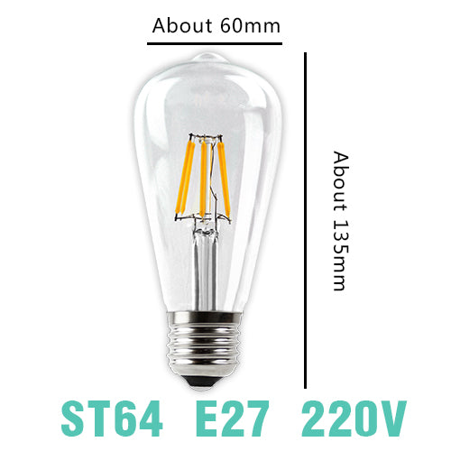 ST64 Bulb E27 220V / 2 LED / No - LED Filament Bulb E27 Retro Edison Lamp 220V E14 Vintage C35 Candle Light Dimmable G95 Globe Ampoule Lighting COB Home Decor