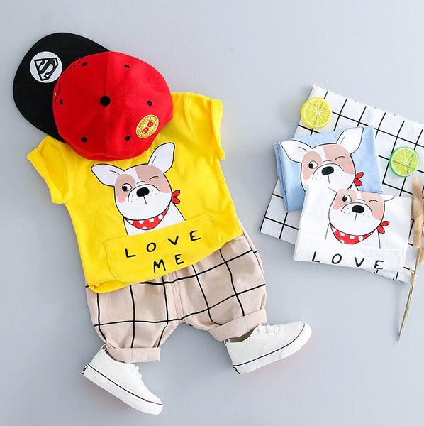 Yellow / 12M - HYLKIDHUOSE Summer Baby Boys Clothing Sets Cotton Dog T Shirt Gird Shorts Infant Clothes Casual Sports Child Kids Clothes Sets