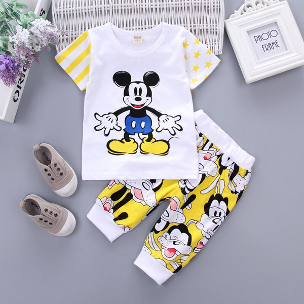 Yellow / 12M - Baby Cartoon T-shirt Pants 2Pcs/Set Summer Kids Sport Clothes Toddler Tracksuit Fashion Children Boys Girls Cotton Clothing Sets