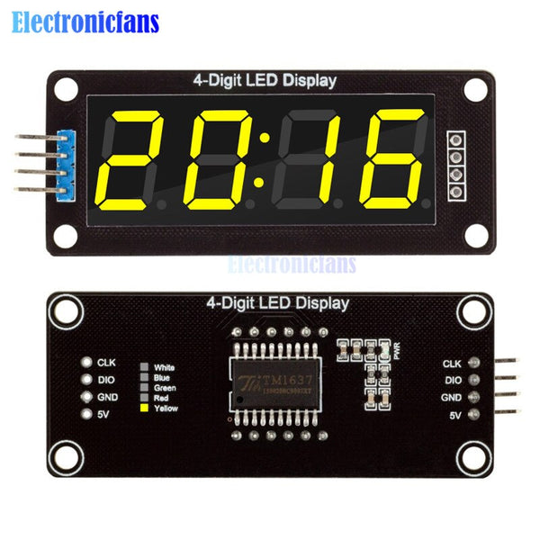 Yellow - 0.56 inch 4-Digit 7 Segments Digital Tube Clock Module Double Dots Blue Yellow White Green Red LED Display TM1637 For Arduino