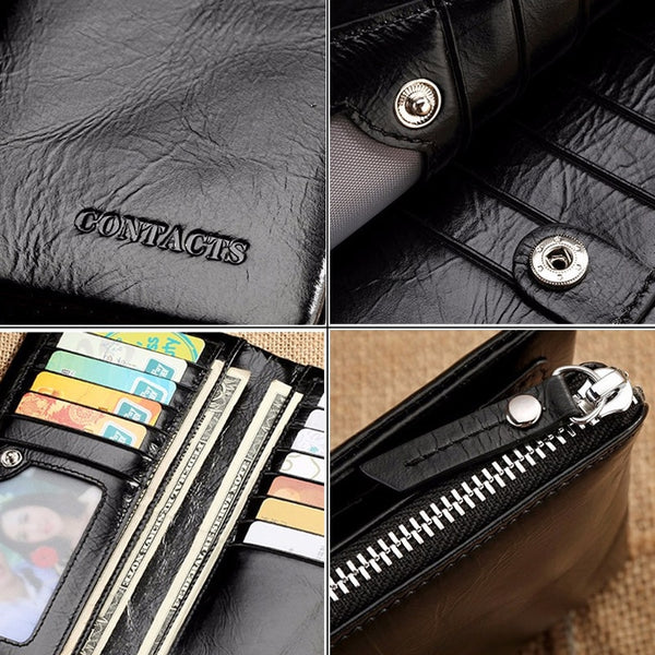 [variant_title] - CONTACT'S 2018 New Classical Genuine Leather Wallets Vintage Style Men Wallet Fashion Brand Purse Card Holder Long Clutch Wallet