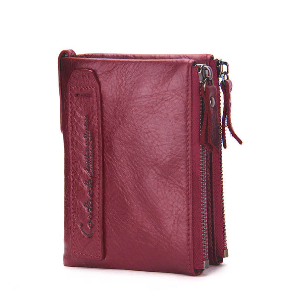 red - CONTACT'S HOT Genuine Crazy Horse Cowhide Leather Men Wallet Short Coin Purse Small Vintage Wallets Brand High Quality Designer