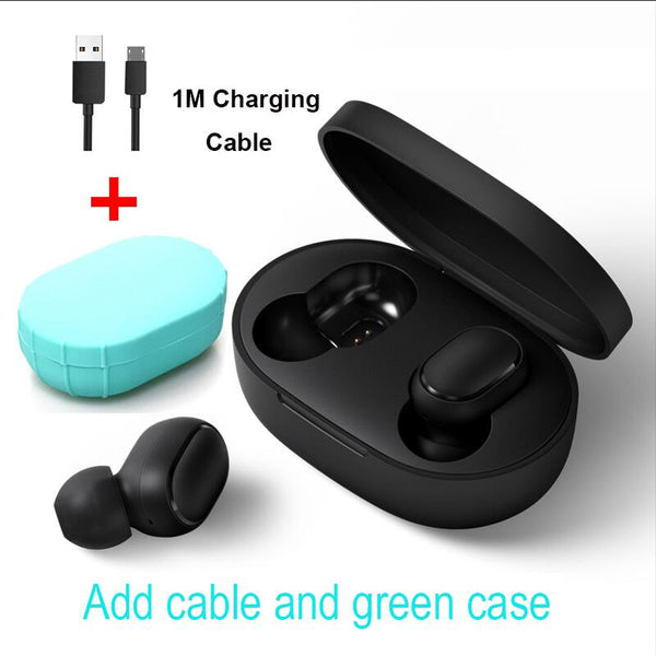 Cable and green case - Xiaomi Redmi Airdots TWS Bluetooth Earphone Stereo bass BT 5.0 Eeadphones With Mic Handsfree Earbuds AI Control