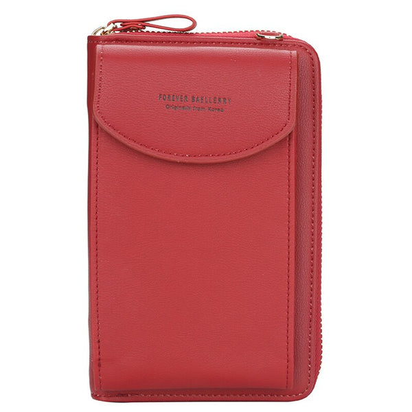 Red - Fashion Women Crossbody Wallet PU Leather Lady Clutch Bag Multifunction Zipper Coin Purse Solid Color Shoulder Bags Clutch Bag
