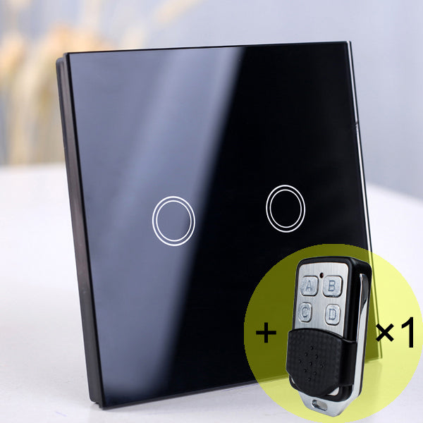 2 gang Black Remote - Wireless Wall Light switch touch EU Standard Smart light Switch, 130-240V 1234 Gang Glass Panel Remote Control Touch wall Switch