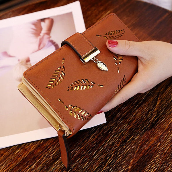 D Coffee - Mara's Dream 2019 Brand Leaves Hollow Women Wallet Soft PU Leather Women's Clutch Wallet Female Designer Wallets Coin Card Purse