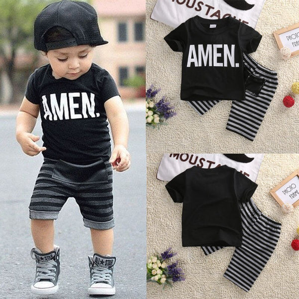 [variant_title] - Toddler Baby Kids Boys Summer Clothes Tops T-shirt Pants Outfits Set Size 2T-6T Free shipping