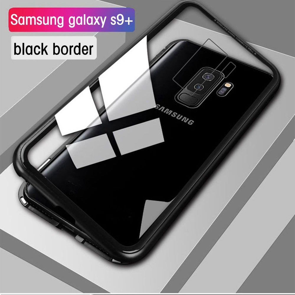 Transparent Black / For Samsung Note 8 - Eqvvol Magnetic Adsorption Metal Case For Samsung Galaxy S9 S8 Plus S7 Edge Tempered Glass Back Magnet Cover For Note 8 9 Cases
