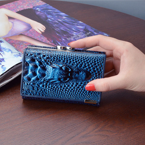 blue - 2019 New Women's Wallets Short Female Crocodile Pattern Embossed Designer Leather Purse Hasp Buckle 3 Fold Multi-Card Wallet DXH