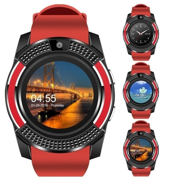 red - GEJIAN smart watch Bluetooth touch screen Android waterproof sports men and women smart watch with camera SIM card slot PK DZ09