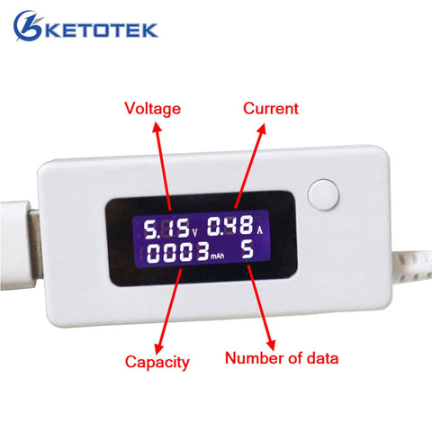 Default Title - USB Charger Capacity Current Voltage Tester Meter For Cell Phone Power LCD display Voltage Ampere monitor 3V-15V